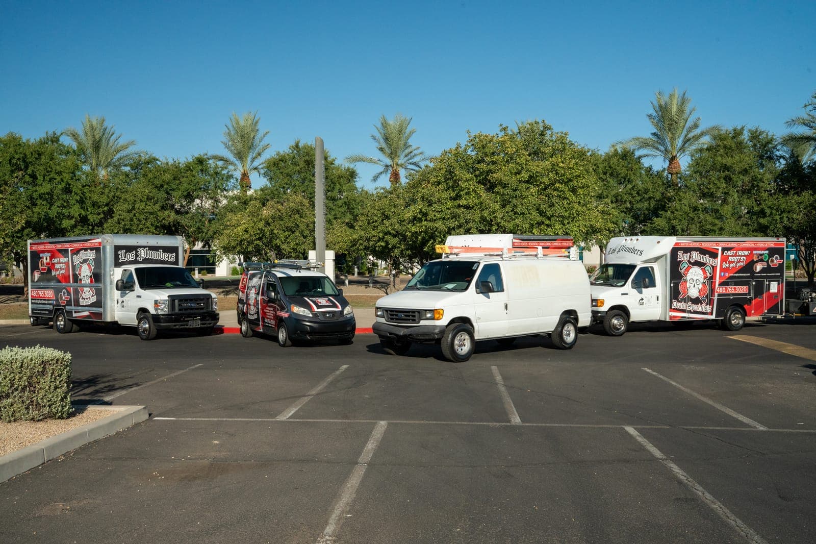 The Los Plumbers team and service fleet in Mesa, Arizona