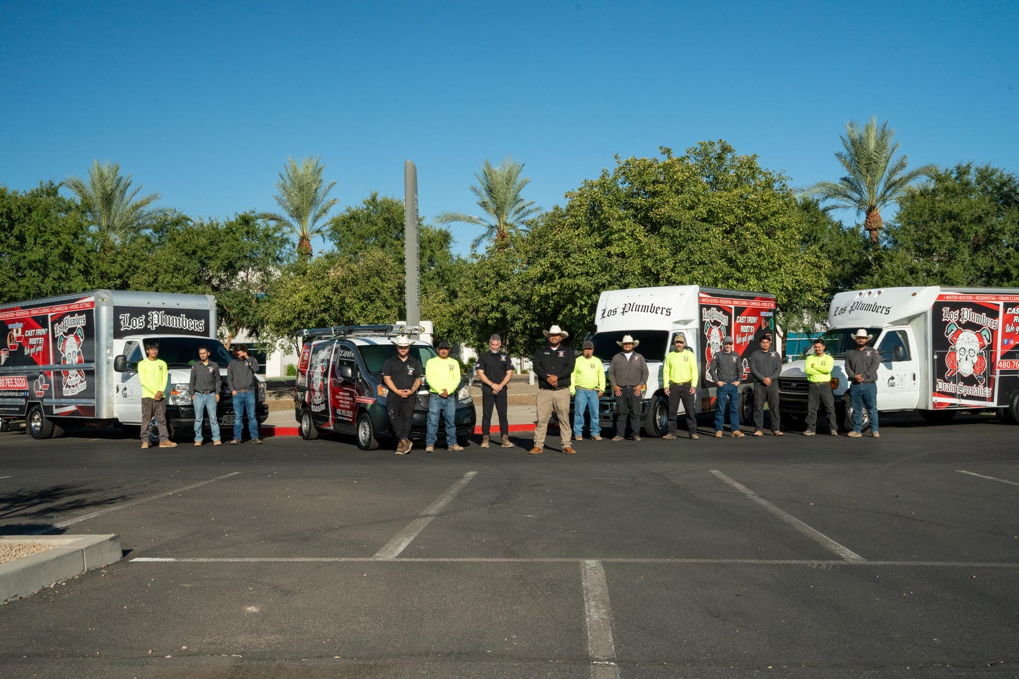 The Los Plumbers team and service fleet in Mesa, Arizona